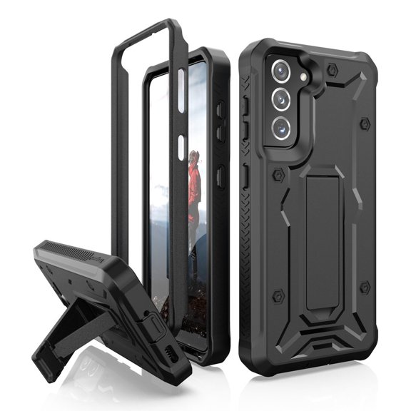 ArmadilloTek Vanguard Compatible with Samsung Galaxy S21 Case, Military Grade Full-Body Rugged with Built-in Kickstand [Screenless Version] - Black