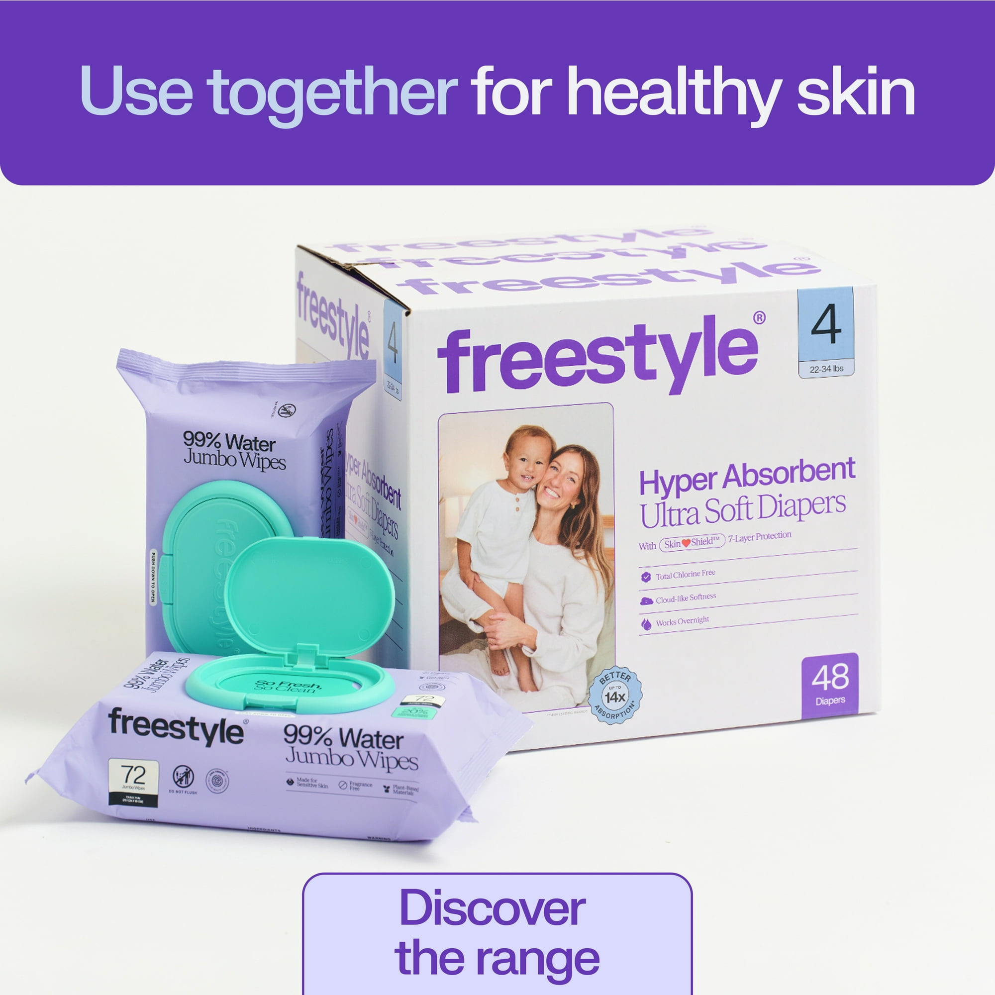 Freestyle Hyper Absorbent Ultra Soft TCF Baby Diapers, Size 6, 36 Count