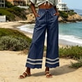 thumbnail image 6 of ShomPort Womens Boho Palazzo Pants Eyelet Hem Wide Leg Drawstring Casual Trendy Ankle Length Palazzo Pants Travel, 6 of 6