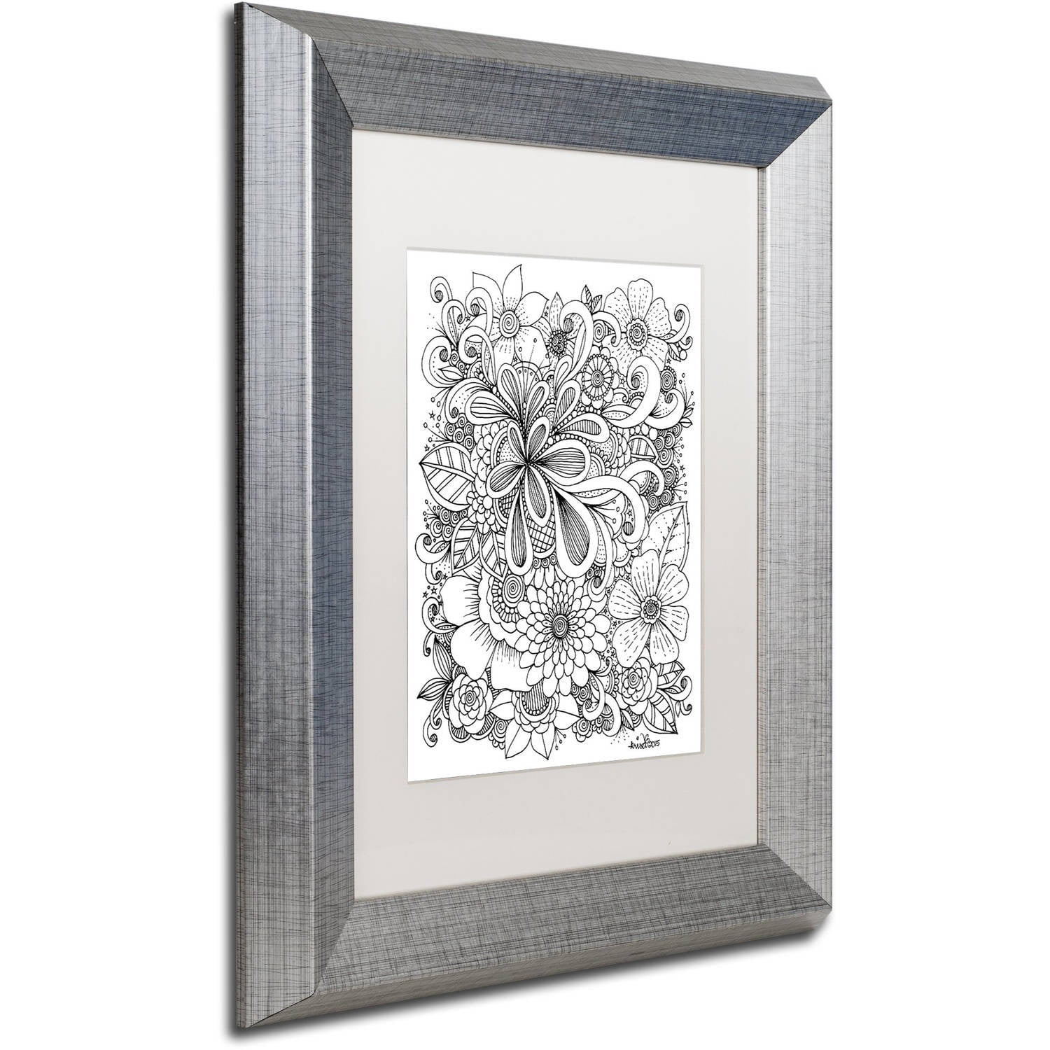 Trademark Fine Art "Zendoodle 5" Canvas Art by KCDoodleArt White Matte, Silver Frame