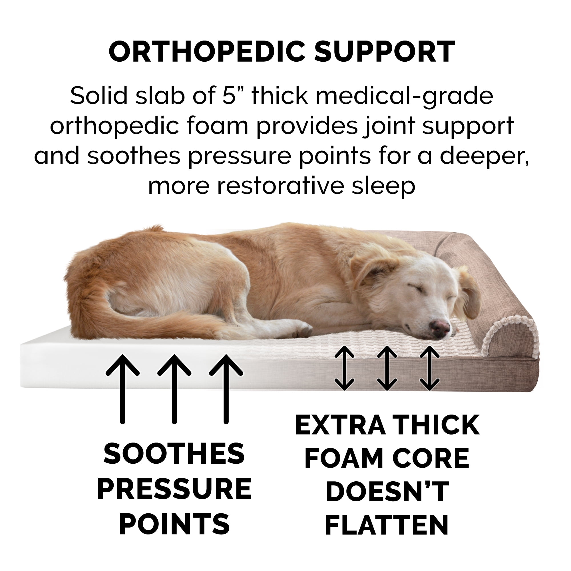 FurHaven Pet Products Luxe Fur & Performance Linen Orthopedic Sofa Pet Bed for Dogs & Cats - Woodsmoke, Jumbo Plus