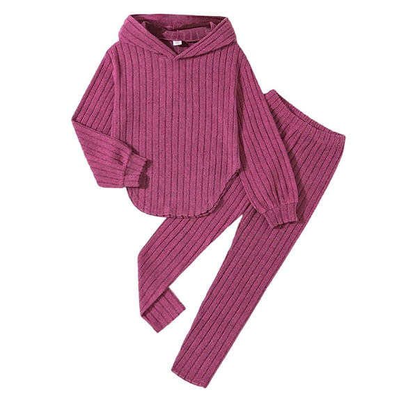 Tiijoy Big Girls Knit Ribbed Outfits Solid Casual Hoodie and Joggers Set, Sizes 9-10