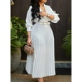 thumbnail image 4 of Womens Pleated Dress V Neck Long Sleeve A Line Church Formal Works Business Dresses with Belt White S, 4 of 9