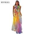 thumbnail image 2 of MOVOKAKA Ladies Spring Summer Long Dress Women Sleeveless V-neck Loose Elegant Dresses Party Printing Vintage Beach Dress FemaleXL Gao Jinjia LED, 2 of 2