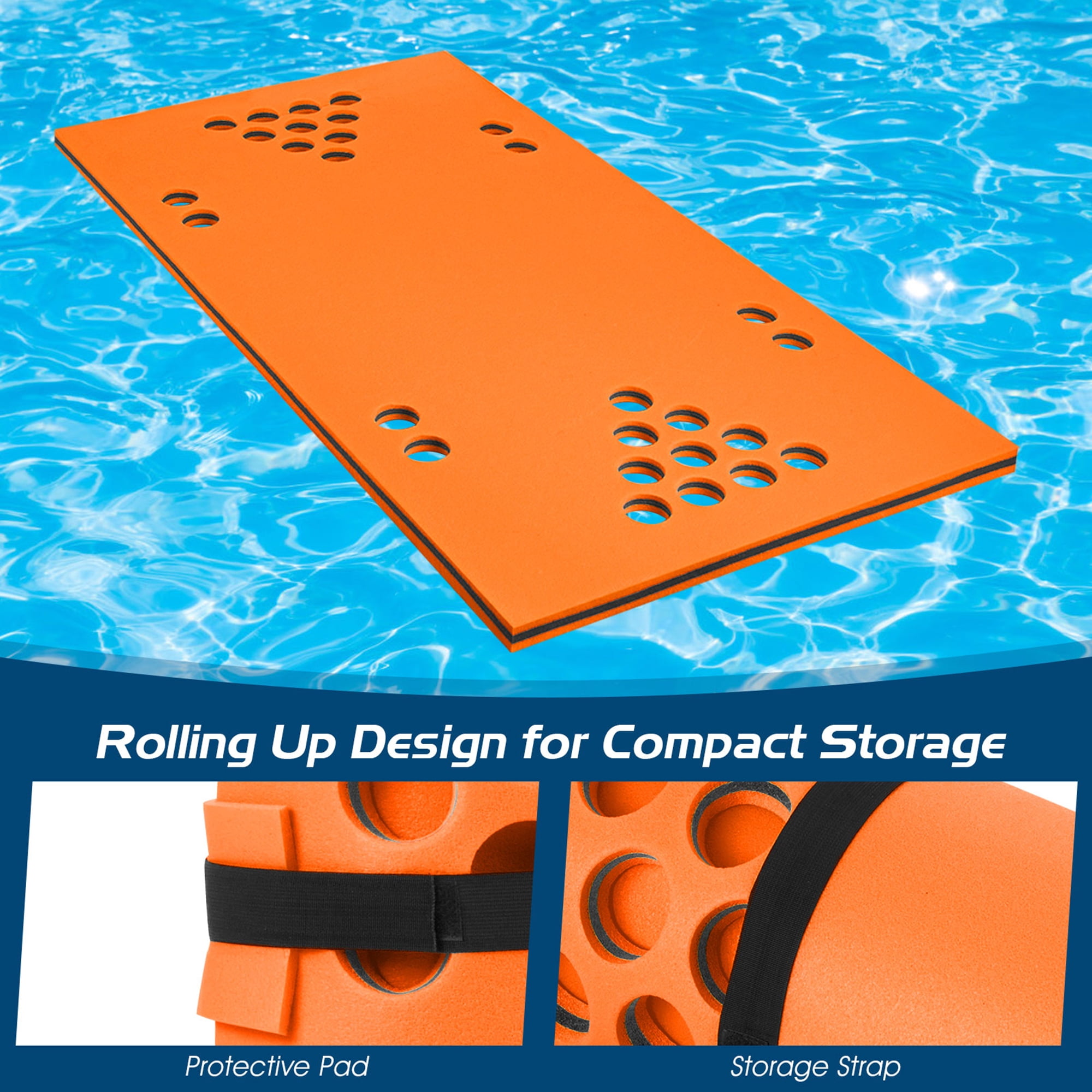 Gymax 3-Layer XPE Foam Floating Beer Pong Table Floating Game Table Water Mat Orange