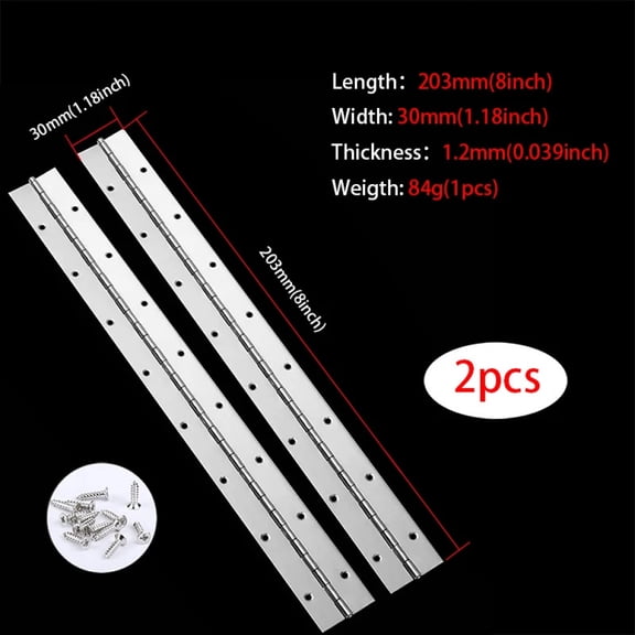 6in-20in Piano Hinges Heavy Duty Stainless Steel 304 Continuous Hinge Long Cabinet Cupboard Furniture 2pcs 8in 10in 12in 16in