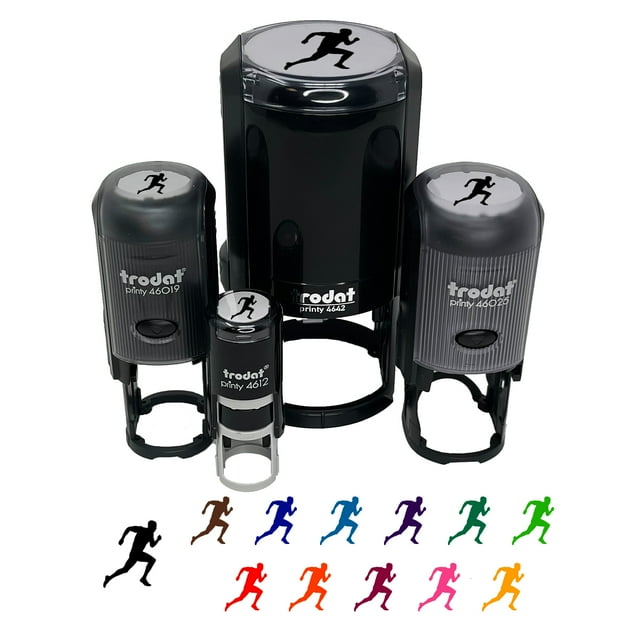 Man Running Marathon Cardio Exercise Self-Inking Rubber Stamp Ink Stamper - Green Ink - Mini 1/2 Inch