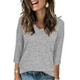 thumbnail image 3 of Miluxas Womens Sweaters V Neck 3/4 Sleeve Shirts Dressy Casual Blouses Loose Fit Tunic Tops Fall Gray S(S), 3 of 8