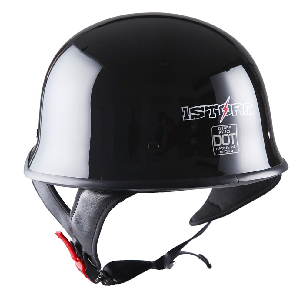 1Storm Novelty Motorcycle Helmet Half Face German Style DOT Approved: HKY602 Glossy Black