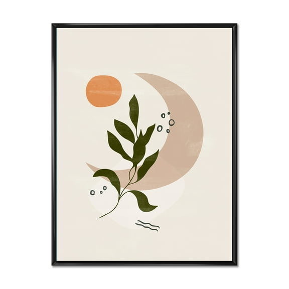 Designart 'Abstract Geometrical Leaf With Moon I' Modern Framed Canvas Wall Art Print