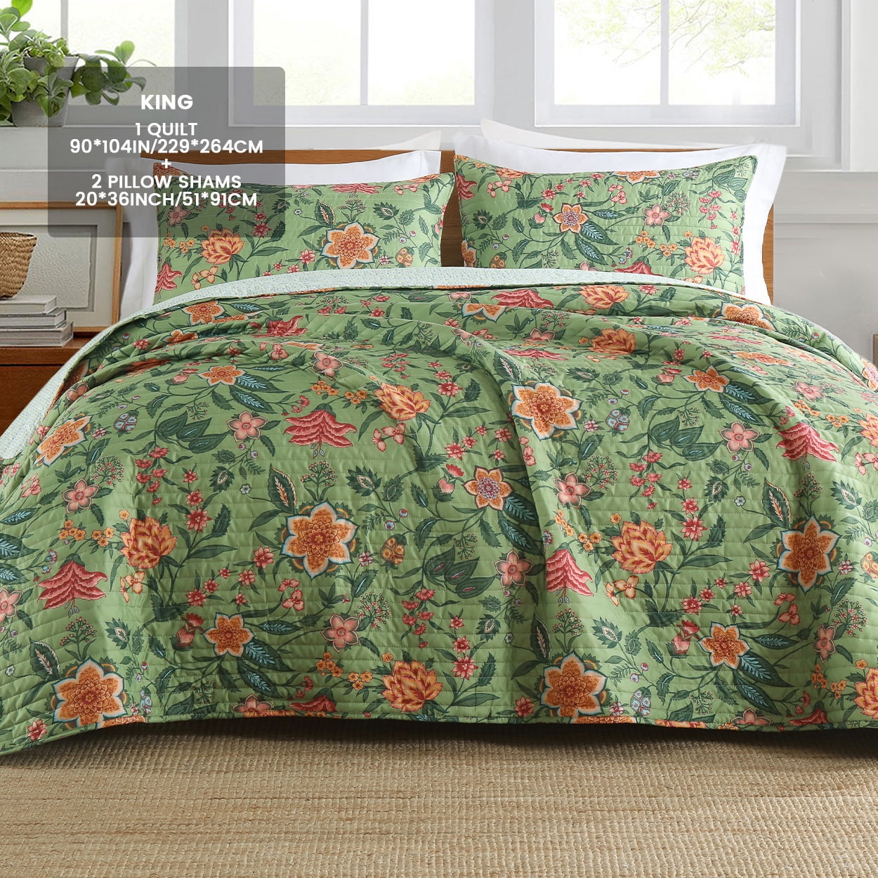 CHARRYARN Twin Comforter Set-Green Lightweight Patchwork-All Season Bedspread-Super Soft Quilt （1 Quilt, 1 Pillow Shams, Green）