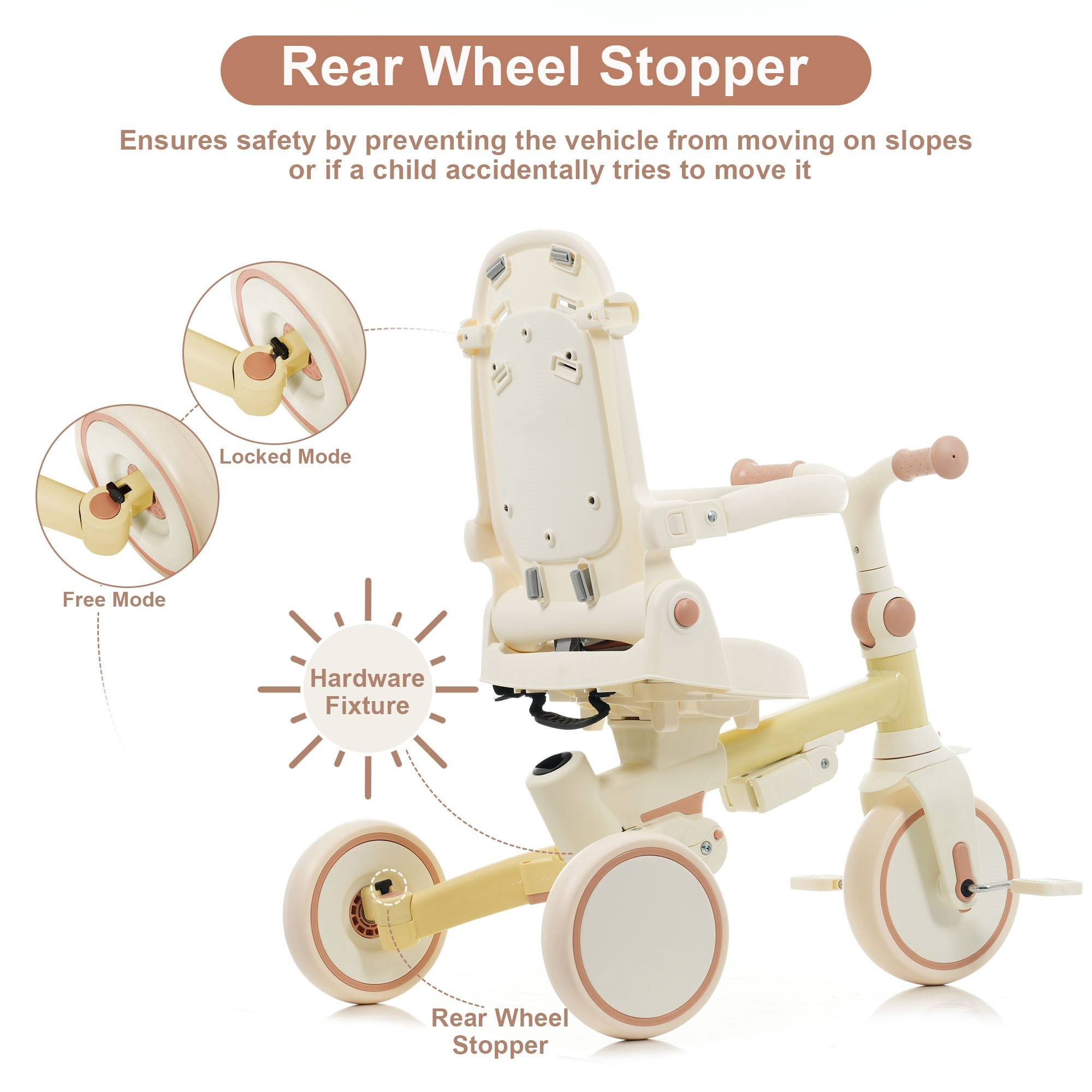 7-in-1 Baby Tricycle 1-6 Years Aluminum Frame with Canopy Push Handle 5-Point Harness for Kids Outdoor Ride