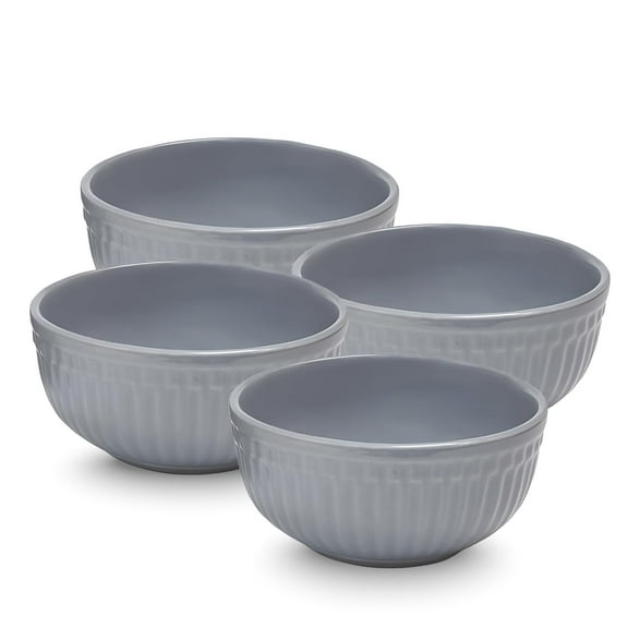 Ceramic “Strip” Hand Painted Multipurpose Serving Bowl Katoris Set Of 4 - 450ml Each, Grey | Cereal Bowl, Soup Bowl, Salad Bowl | Dishwasher & Microwave Safe