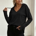 thumbnail image 6 of Tqcoqu Women's Waffle Knit Drawstring Hoodie,V Neck Thumb Hole Long Sleeve Casual Tops,2026 Spring Fall Trendy Clothes,Black Women's S-XXL, 6 of 8