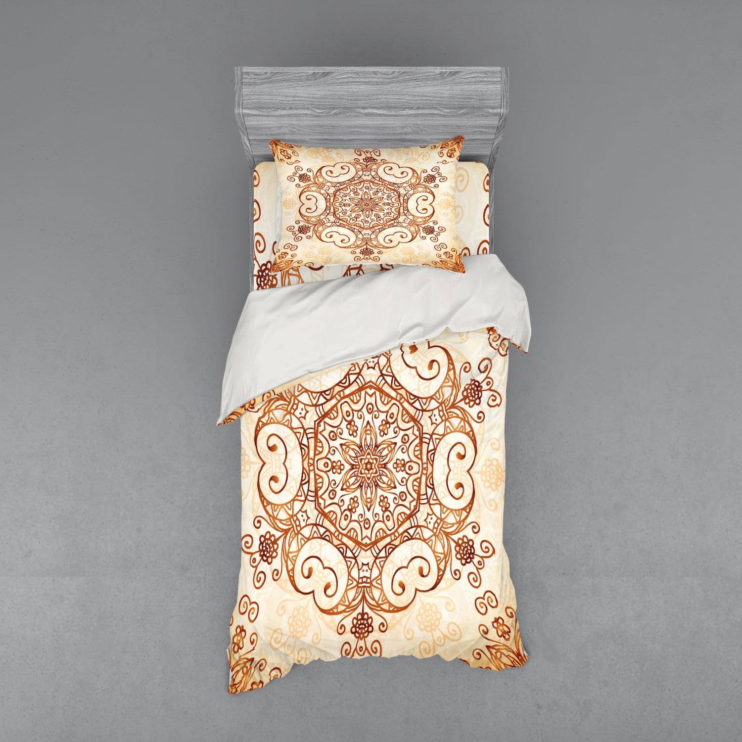 Vintage Duvet Cover Set, Ornamental Abstract Floral Pattern Swirled