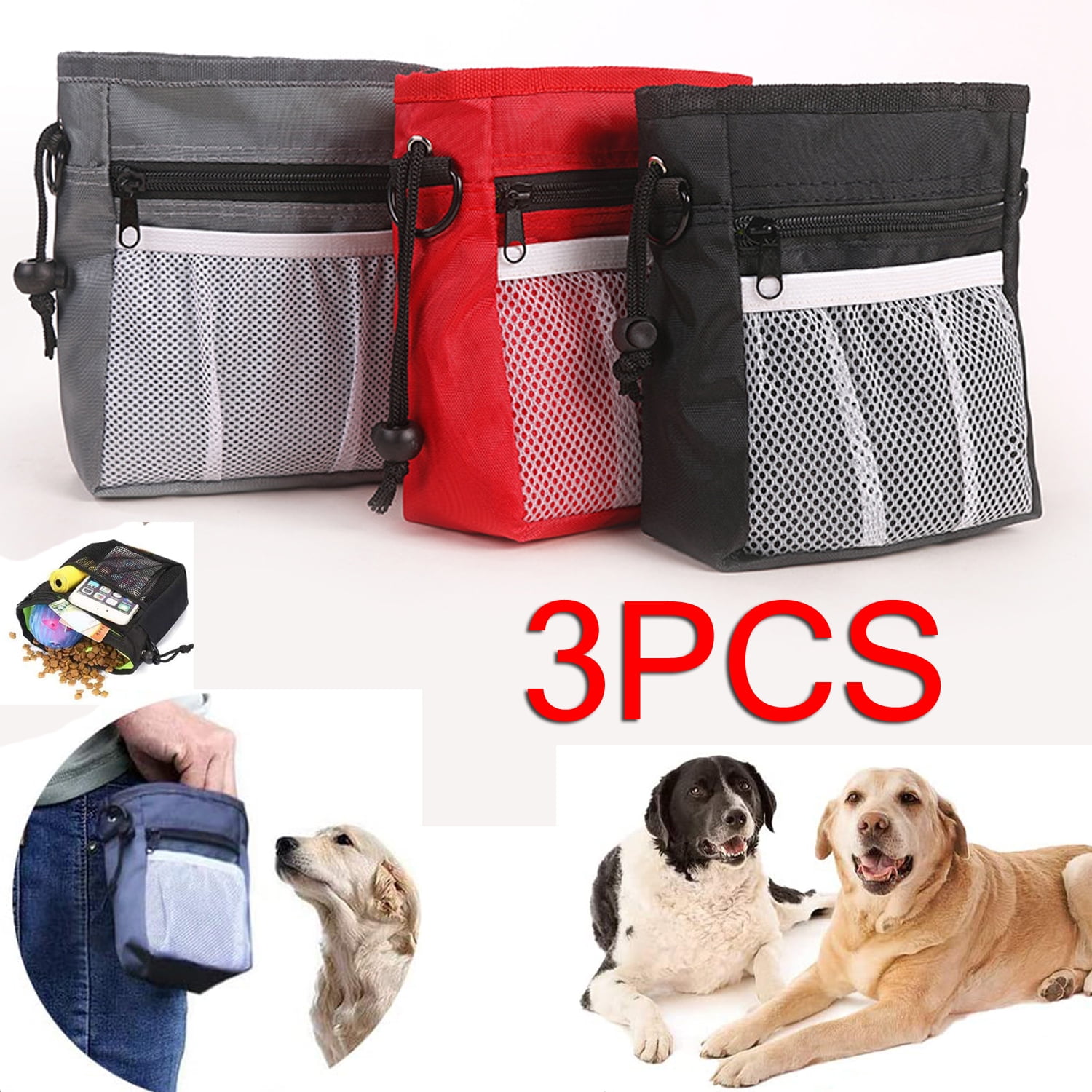 3Pack Dog Treat Pouch,Dog Training Pouch Bag with Waist Shoulder Strap