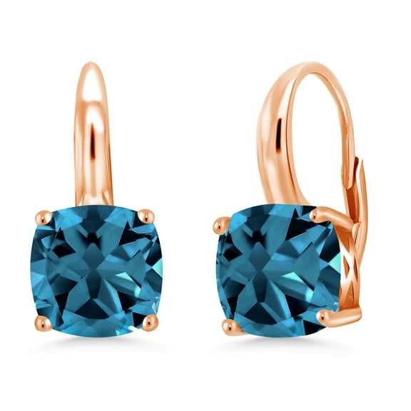 Gem Stone King 5.60 Ct Cushion London Blue Topaz 18K Rose Gold Plated Silver Earrings