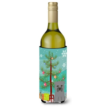 

Carolines Treasures BB4184LITERK Merry Christmas Tree Glen of Imal Grey Wine Bottle Beverge Insulator Hugger Wine
