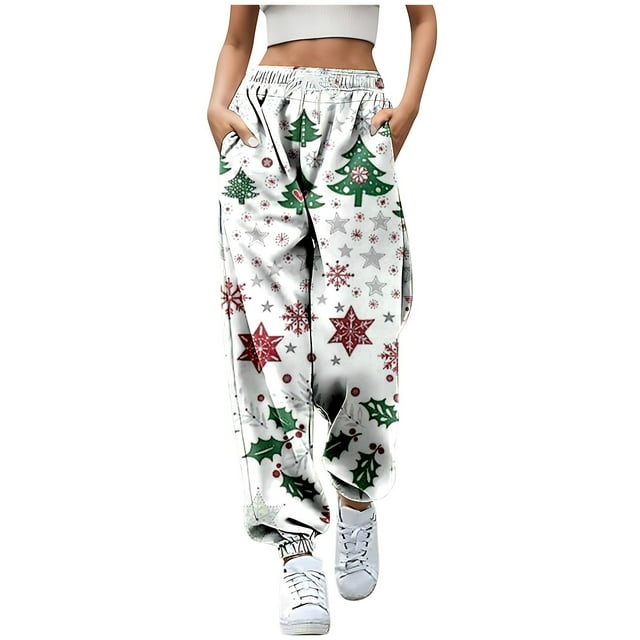 Women's Plus Size Christmas Tree Jogging Pants High Waisted Comfortable Drawstring Sweatpants With Pockets Casual Wear