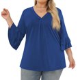 thumbnail image 3 of tarylea Plus Size Tops for Women V Neck 3/4 Flare Ruffled Sleeve Blouse Solid Color Pleated Tunic Casual Loose Summer Dressy Tops, 3 of 7