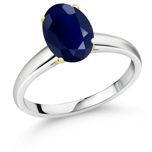 Gem Stone King 2.50 Ct Oval Blue Sapphire 10K White and Yellow Gold Ring Ring (Size 7)