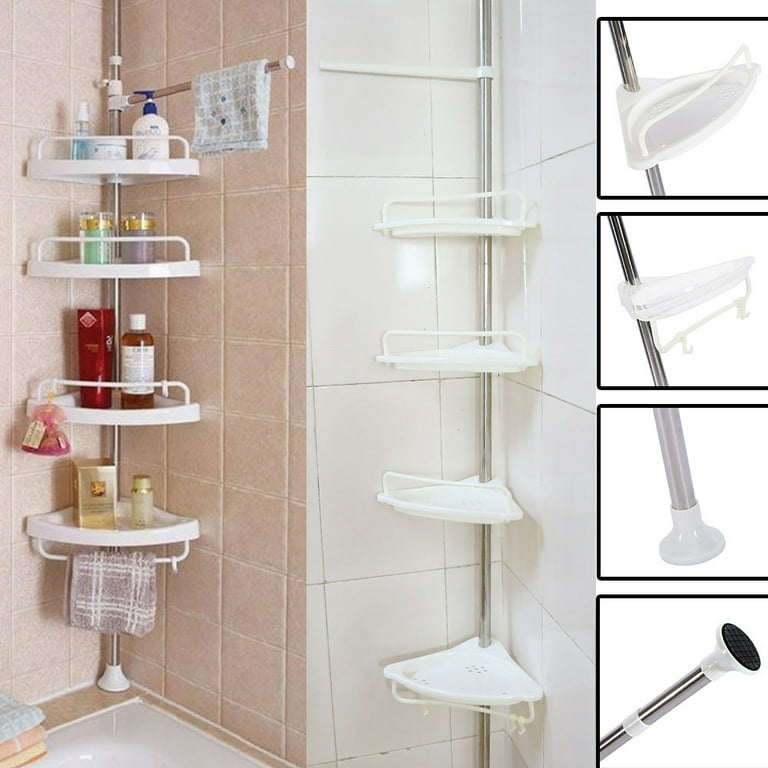 Plastic Shower Caddy Corner Shelf Bathroom Pole Rack Basket Kitchen Storage  Unit