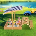 thumbnail image 6 of Magic Union Kids Sandbox with Foldable Picnic Table, 3 in 1 Wooden Large Sandpits with Lid and Adjustable Cover Outdoor, Covered Kid Sand Box Playset for Backyard Garden Lawn, Poolside, 6 of 8