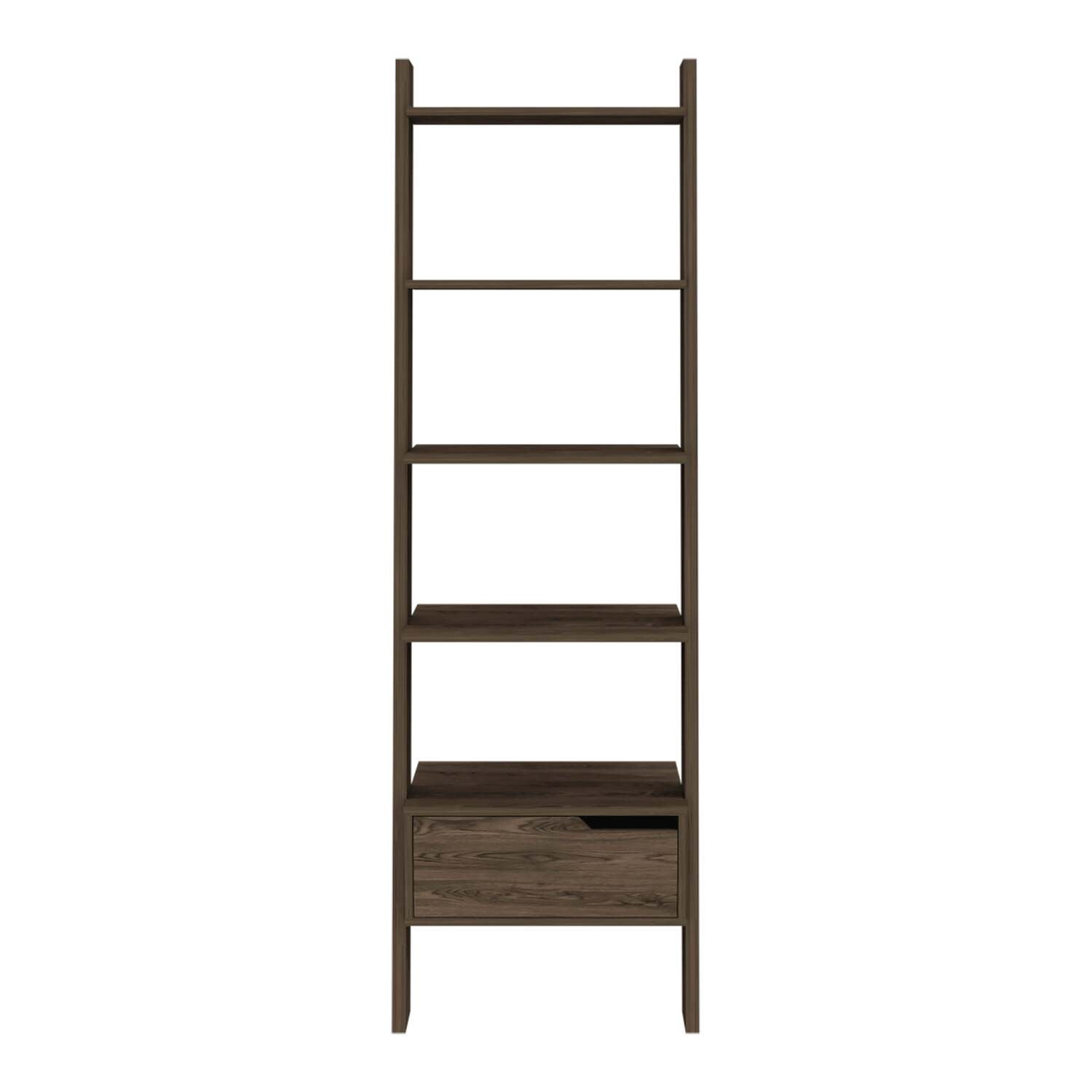 FM FURNITURE Hamburg Engineered Wood Ladder Bookcase in Dark Brown