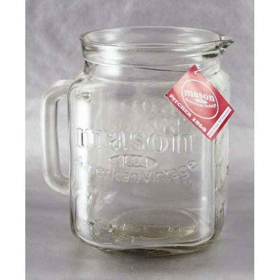 Grant Howard Mason Jar 64 oz – Embossed Glass Jar with Pour Spout for Drinks and Beverages