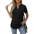 thumbnail image 5 of Entyinea Womens Tops Dressy Causal Short Sleeve Blouse V Neck Ribbed Knit T-Shirt Black XL, 5 of 5