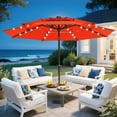 thumbnail image 2 of WISHEAD 9FT 3Tiers Solar Led Patio Umbrella, Sturdy Outdoor Market Umbrella for Deck, Pool, Garden w/Tilt, Crank, 32 LED Lights, Orange Red, 2 of 7