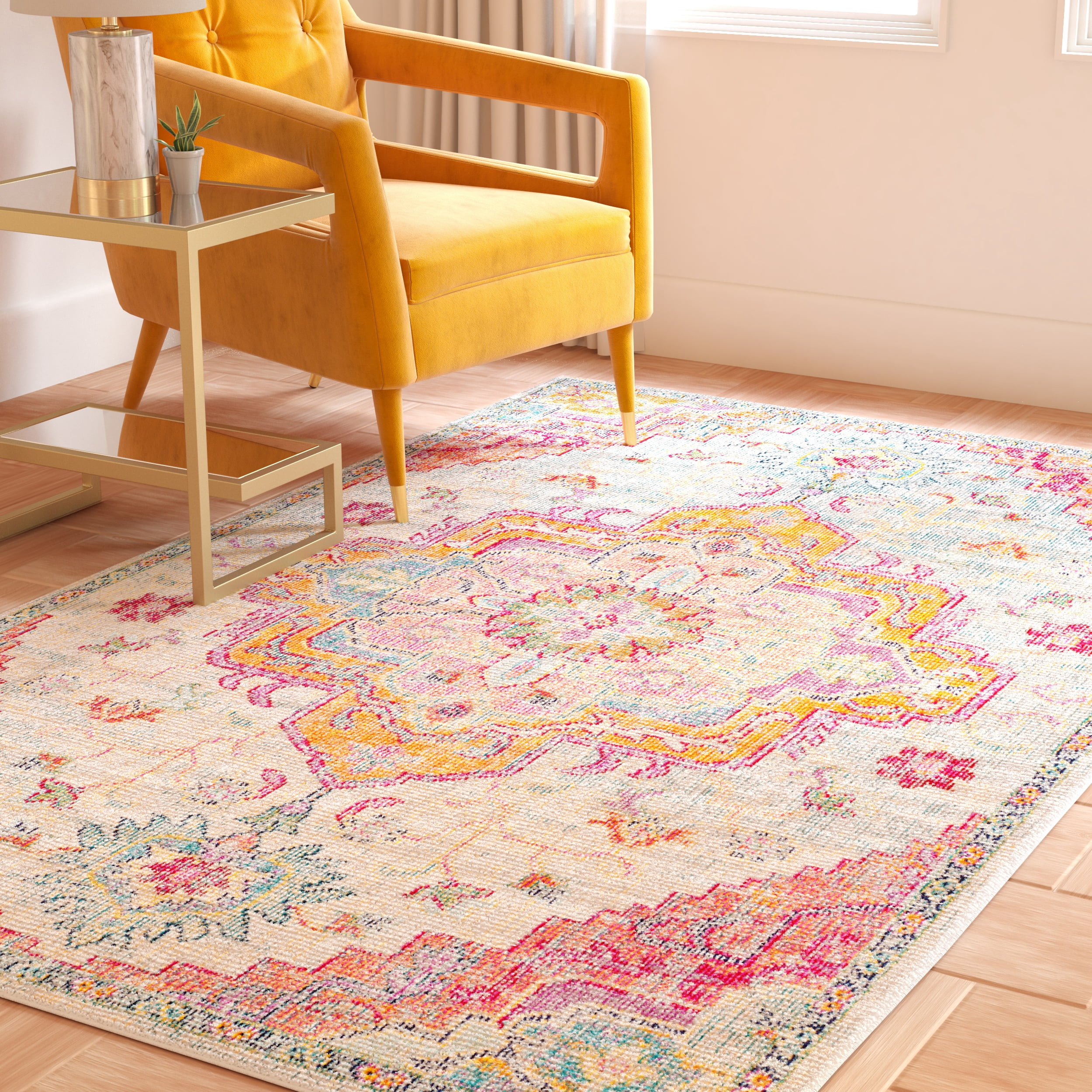 SAFAVIEH Crystal Debra Southwestern Area Rug, Light Blue/Fuchsia, 3' x 5'