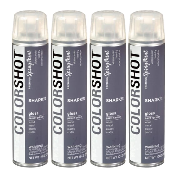 COLORSHOT Gloss Spray Paint, Shark!!! (Dark Gray) 10 oz. 4 Pack, Fast-Drying Acrylic Paint, Indoor & Outdoor Use