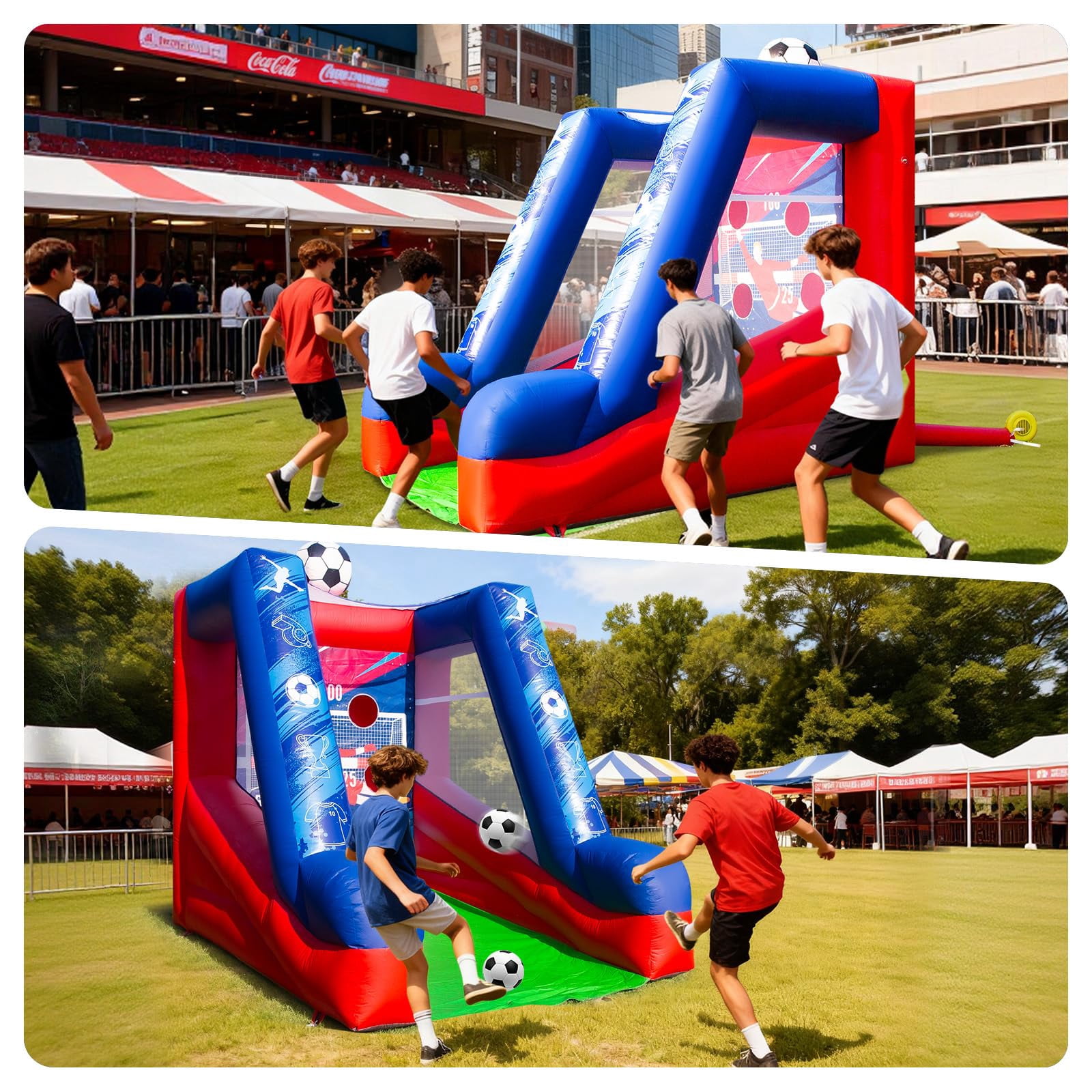 Inflatable Soccer Dartboard, Commercial Grade PVC Soccer Game with 2 Balls & Air Blower, 4-Target Scoring Inflatable Carnival Game for Outdoor Fun, Home & Rental Use