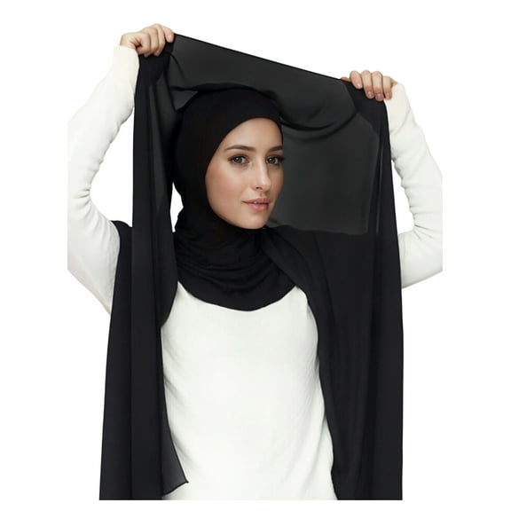 Flowy Chiffon Instant Hijab Scarf Attached Jersey Ninja Undercap Full Coverage for Muslim Women