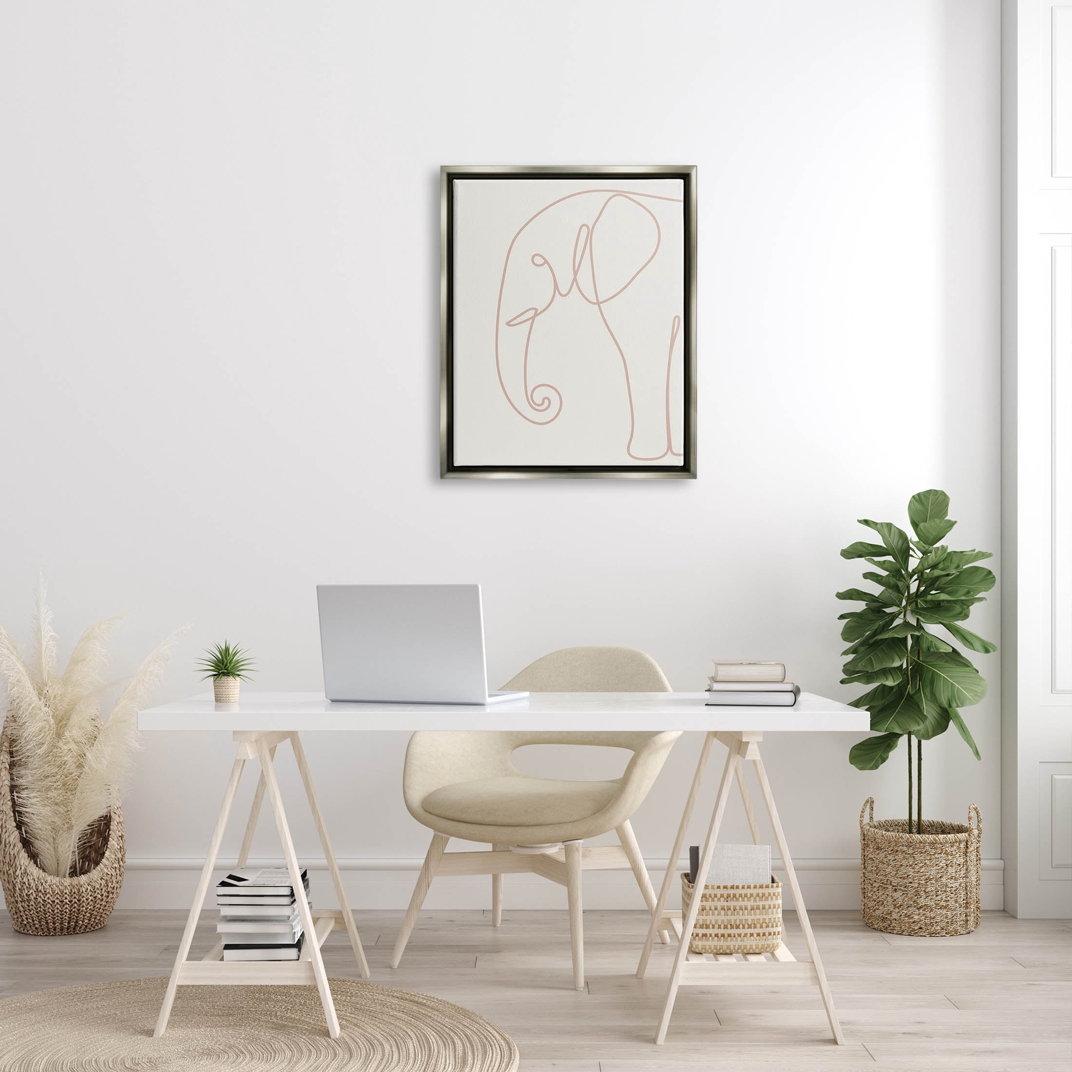 Elephant Doodle Outline Shape Animals & Insects Graphic Art Luster Gray Framed Art Print Wall Art