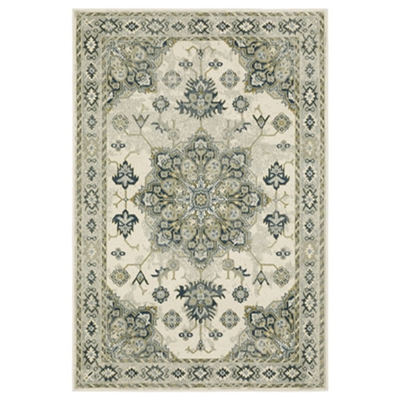 Woven Trends Westeria Area Rug BR04B 5'3" x 7'3" Ivory Vintage Inspired, Polypropylene Low Pile Indoor Stain Resistant, Family and Pet Friendly, Entryway, Living Room Rug