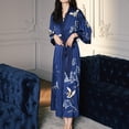 thumbnail image 4 of Defitshape Women's Satin Robe Luxury Floral Printed House Light Silky Loose Fit Quarter Sleeve Long Japanese Long Kimono Bathrobe Patterned19 Navy Blue One Size, 4 of 5