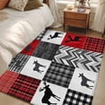thumbnail image 5 of 2.7x5 Washable Area Rug, Geometric Patchwork Non-Slip Rectangle Rug for Bedroom Bedside, Vintage Grey Red Miu Deer Abies Indoor Floor Mat for Home Decor, 5 of 9