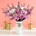 thumbnail image 5 of Ludlz Artificial Orchids Faux Orchid Arrangements Table Centerpiece Silk Fake Flowers White Petals with Purple Stamens for Kitchen Decoration Home Decor Office Wedding Vivid, 5 of 8