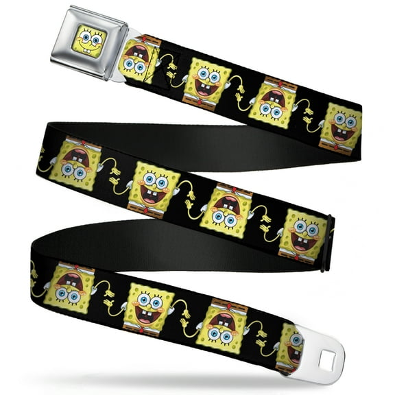 Nickelodeon Belt, Seatbelt Buckle Belt, SpongeBob 3-D Pose Flip Black, 34 to 52 Inches