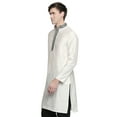 thumbnail image 3 of In-Sattva Men's Indian Embroidered Banded Collar and Placket Royal Kurta Tunic; White; MD, 3 of 6