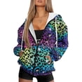 thumbnail image 4 of SCRAWLGOD Leopard Print Hoodies for Women Zip Up Lightweight Hoodie Women Plus Size 4XL Long Sleeve Women Oversized Sweatshirt Loose Sportswear Hoodie Women Vacation, 4 of 7