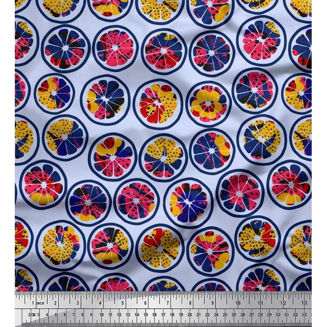 Soimoi Japan Crepe Satin Fabric Lemon Slice & Texture Decor Fabric Printed Yard 42 Inch Wide