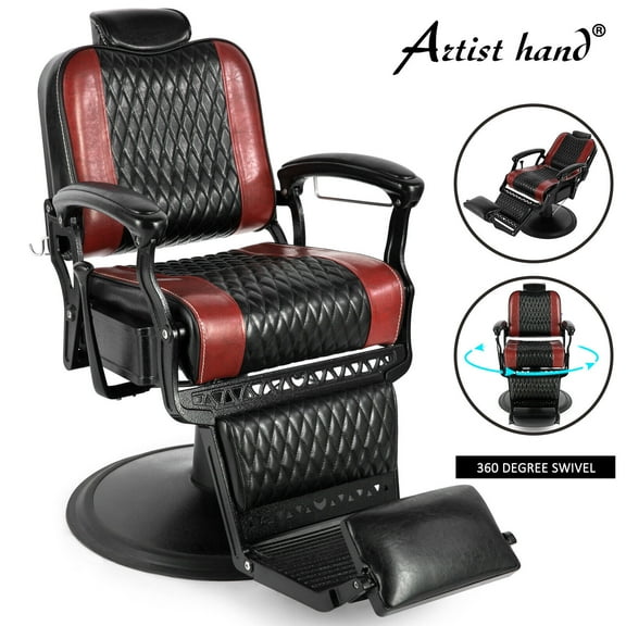 Artist Hand Recliner Barber Chair Beauty Spa Hair Styling Heavy Duty Vintage Salon (Black Red)