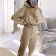 thumbnail image 6 of 2 Pcs/Set Women Top Pants Set Hooded Long Sleeve Drawstring Hem Hoodie Stretchy High Waist Ankle-banded Trousers Sport Fitness Tracksuit, 6 of 8
