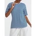 thumbnail image 6 of Raccmtaty Women Short Sleeve T-Shirts Stripe Contrast Color Round Neck Shirts Summer Casual Loose Fit Tops Streetwear, 6 of 8