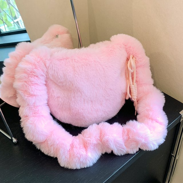 Bolso tipo cartera peludo para mujer bolso bandolera esponjoso de piel sintética bolso de ocio para mujer de Color sólido