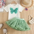 thumbnail image 5 of Girls 3D Butterfly T-Shirt and Tutu Skirt Set, European Style Two-Piece Princess Dress with Puffy Skirt, Cute Toddler Birthday Party Outfit, Round Neck Short Sleeve Top Green 100, 5 of 5