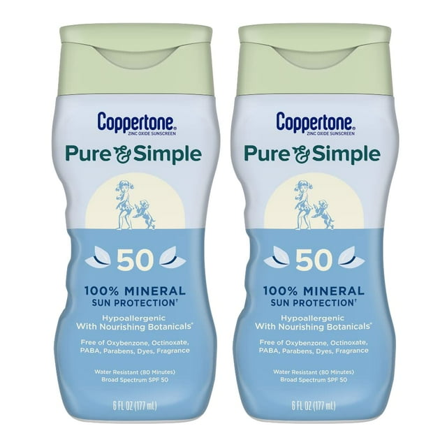 Loción de protección solar Coppertone Pure and Simple SPF 50 177 ml x 2